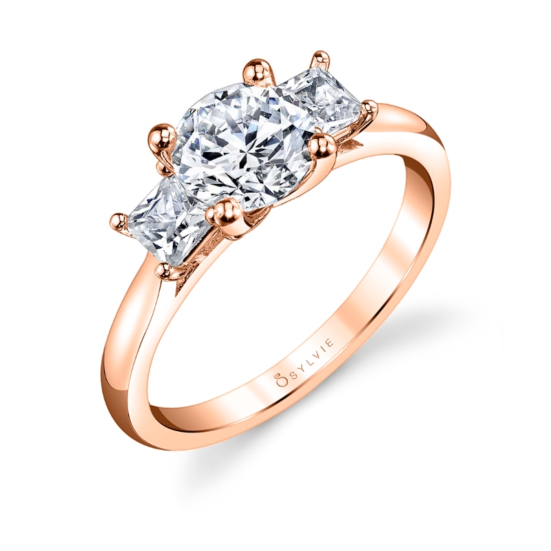 Three Stone Engagement Ring with Princess Side Stones - Micheline