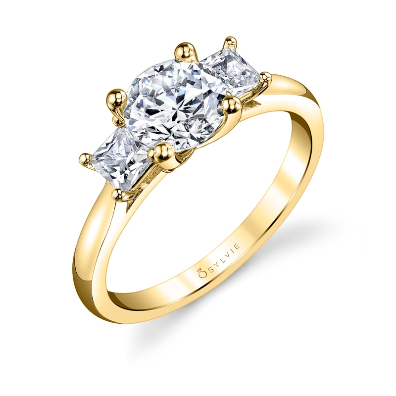 Three Stone Engagement Ring with Princess Side Stones - Micheline