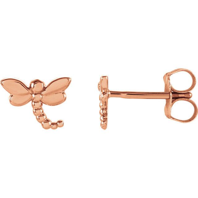 14K Rose Dragonfly Earrings