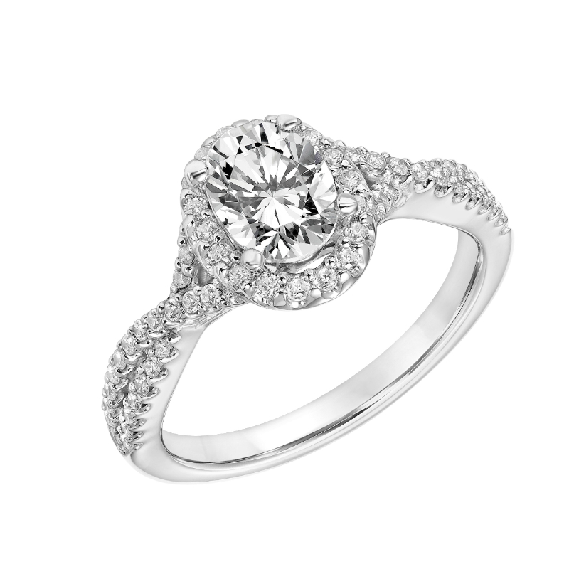 Contemporary Round Halo Twist Diamond Engagement Ring