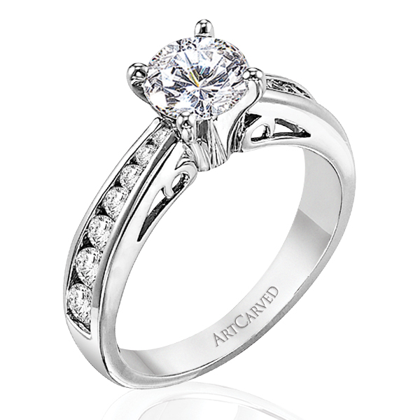 14k White Gold Caroline Graduated Channel Diamond Semi Mount Ring