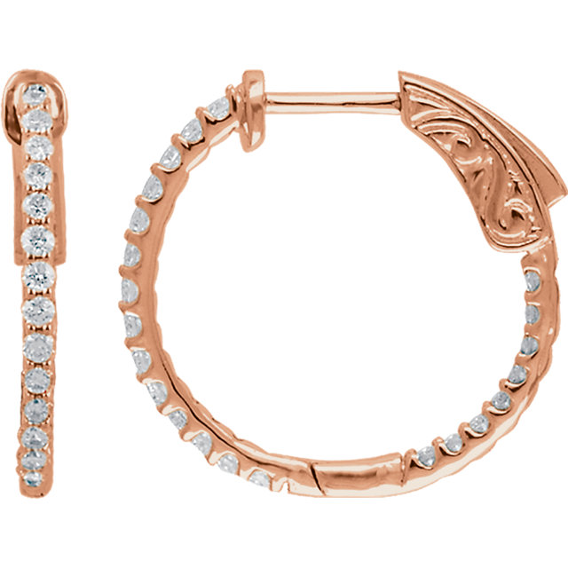 14K Rose 1/2 CTW Diamond Inside/Outside Hoop Earrings