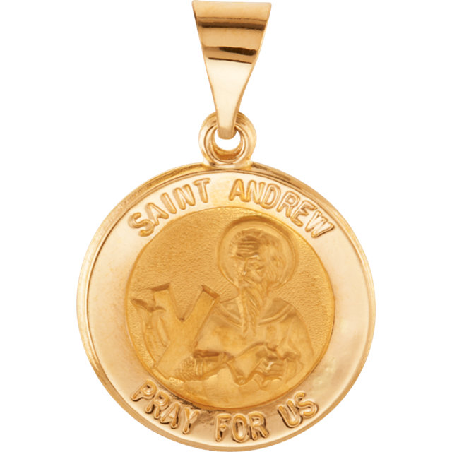 14K Yellow 18.5mm Round Hollow St. Andrew Medal