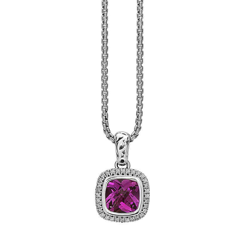 Sterling Silver Pendant W/32 Rd Dias .12Ct 1 7X7Mm Cushion Pink Topaz