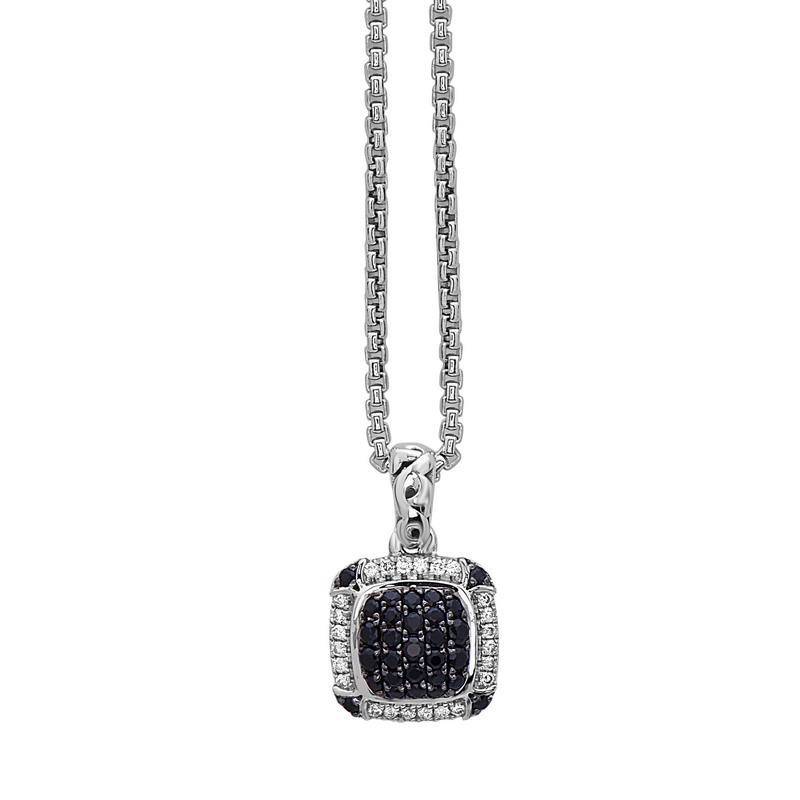 Sterling Silver Pave Pendant .12Ctw K-L Si3-I1 28 Blk Saph