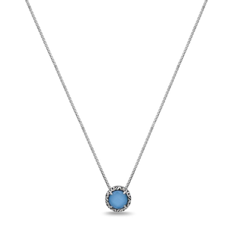 Sterling Silver Pendant With 1 8Mm Rd Turquoise W/Wht Quartz Top