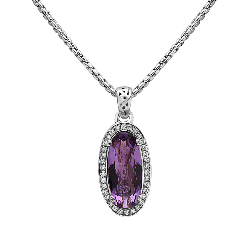 Sterling Silver Pendant With .33Ctw Dia 1 18X8Mm Oval Amy