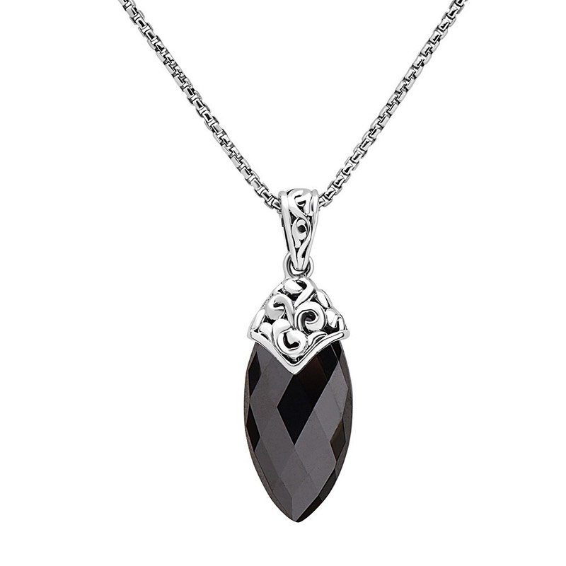 Sterling Silver Pendant With 1 25X12Mm Marquise Hematite  W/Wht Quartz Top