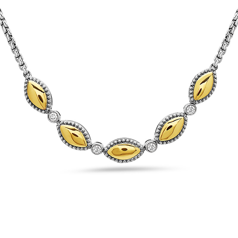 Sterling Silver & 18Ky Firefly Necklace .135Ctw 16.5"