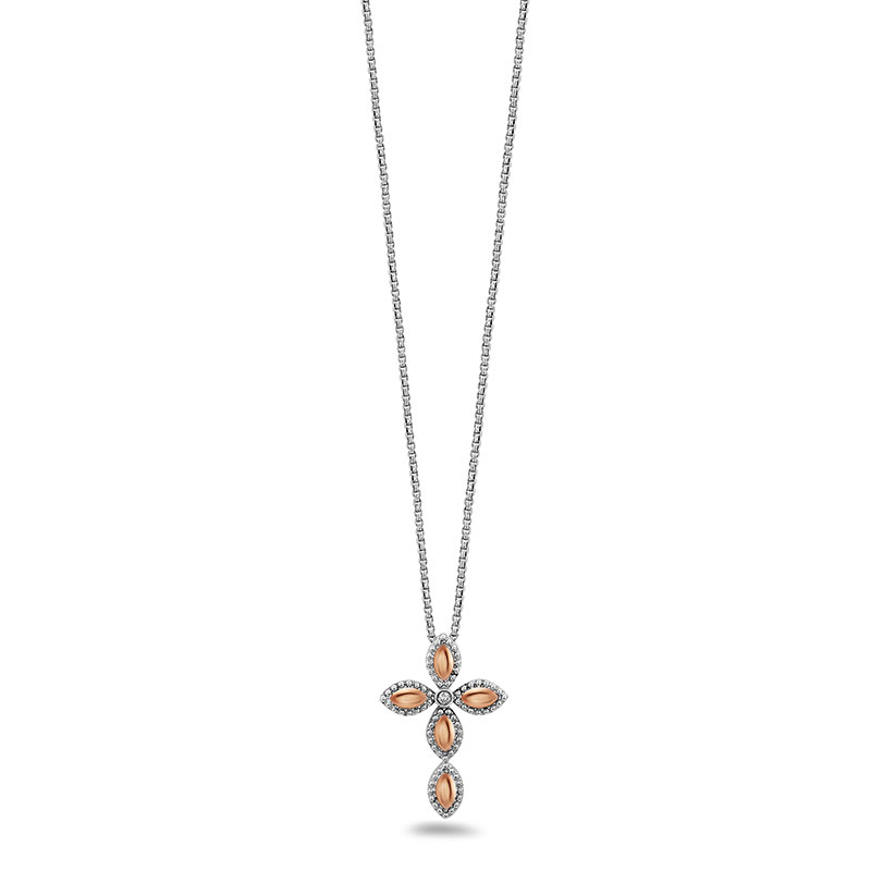 Sterling Silver & 18Ky Firefly Cross Pendant .03Ctw