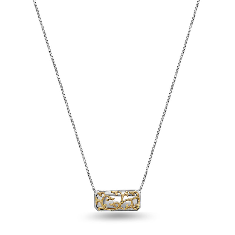 Sterling Silver & 18Kg Rectangle Ivy Lace Pendant