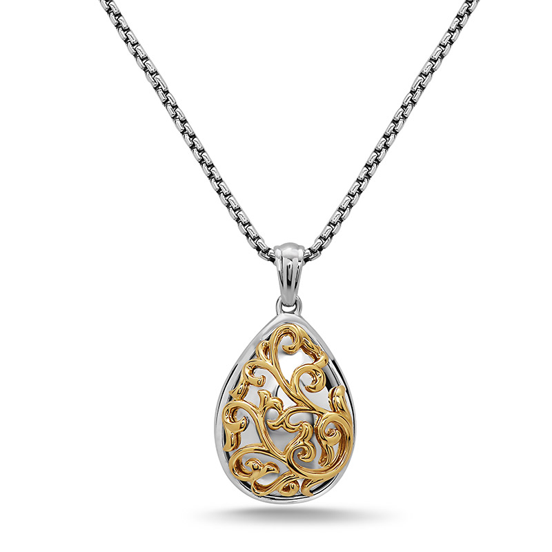 Sterling Silver & 18Ky Pear Ivy Lace Pendant