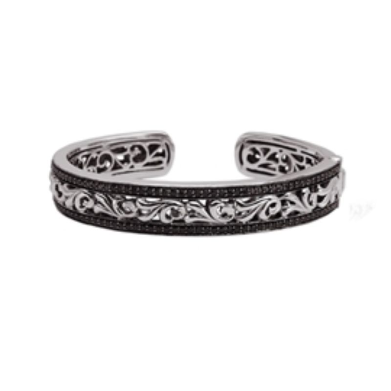 Sterling Silver 14KW Bangle With 1.97Ct Blk Sapphires