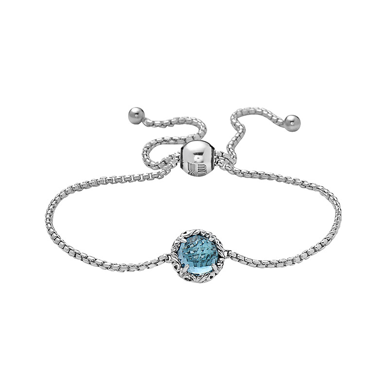 Sterling Silver 8Mm Bolo Bracelet 1-8X8 Rd Blue Topaz