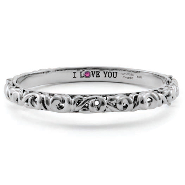 Sterling Silver Bracelet. 1 Pk Saph .11Ct Engraved
