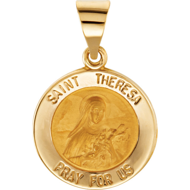 14K Yellow 18.5mm Round Hollow St. Theresa Medal