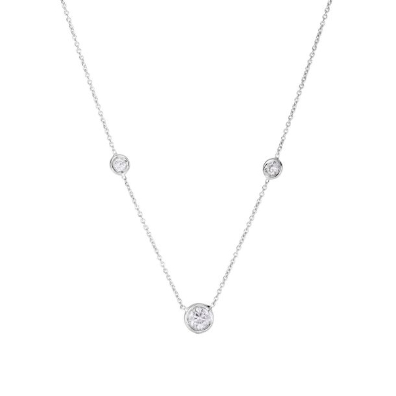 18K White Gold Diamonds By the Inch Bezel 3 Station Necklace .38ctw. 