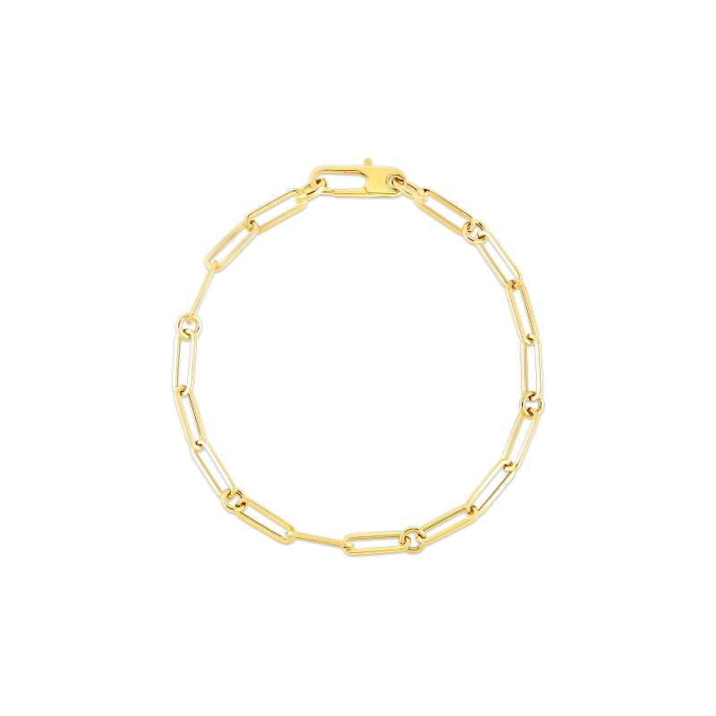 18k Yellow Gold Designer Gold Paperclip and Round Link Chain Bracelet. 