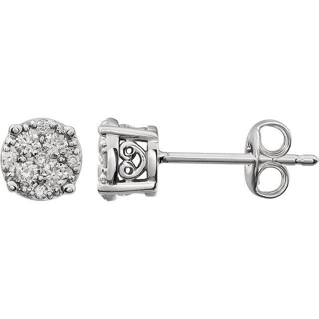 14K White 1/3 CTW Diamond Cluster Friction Post Earrings