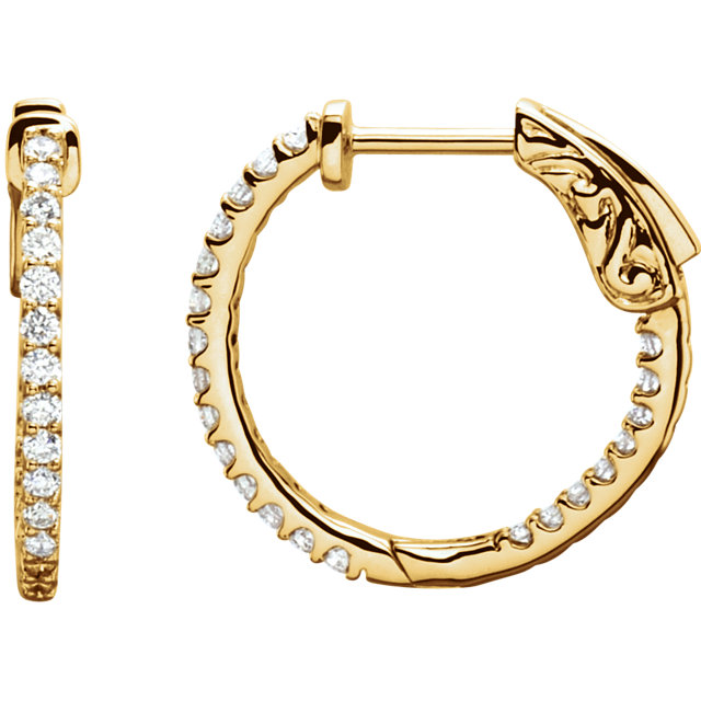14K Yellow 1/2 CTW Diamond Inside/Outside Hoop Earrings