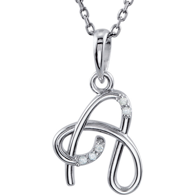 Sterling Silver .03 CTW Diamond Letter "B" Script Initial 18" Necklace