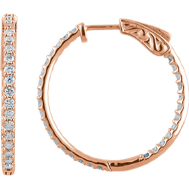 14K Rose 1 CTW Diamond Inside/Outside Hoop Earrings