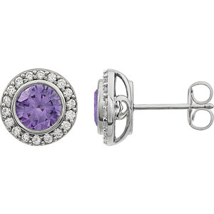 Sterling Silver Purple Cubic Zirconia Earrings