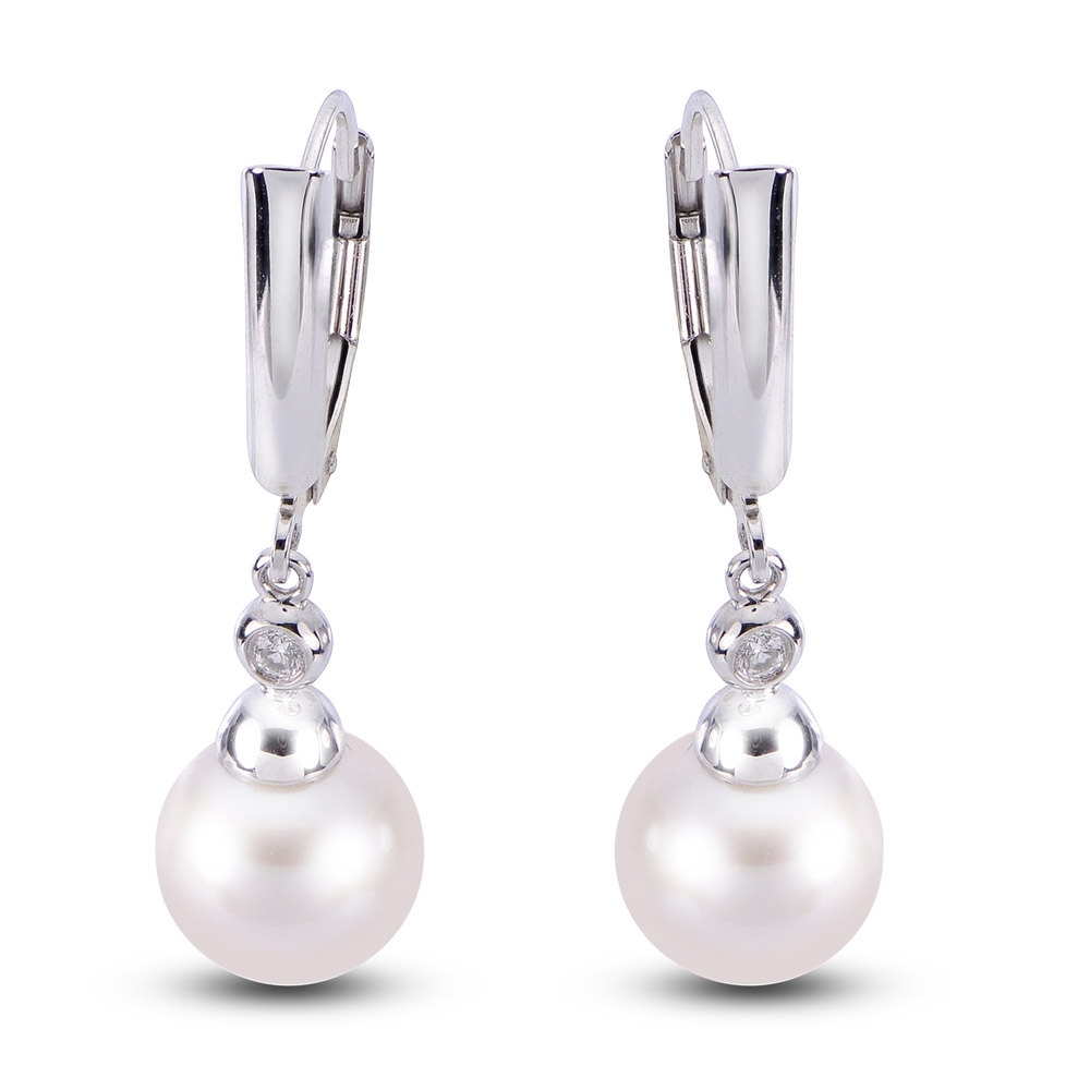 Freshwater and diamond leverback Earrings