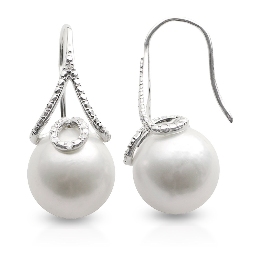 Fresh water and diamond fishhook earrings