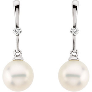 14K White Freshwater Pearl & .06 CTW Diamond Earrings