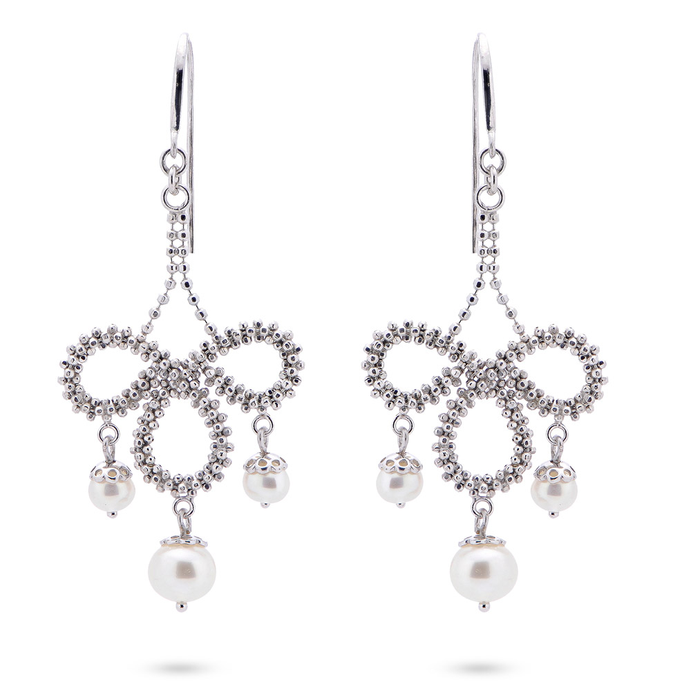 Fresh Water Pearl Lace Bow Chandalier Earrings