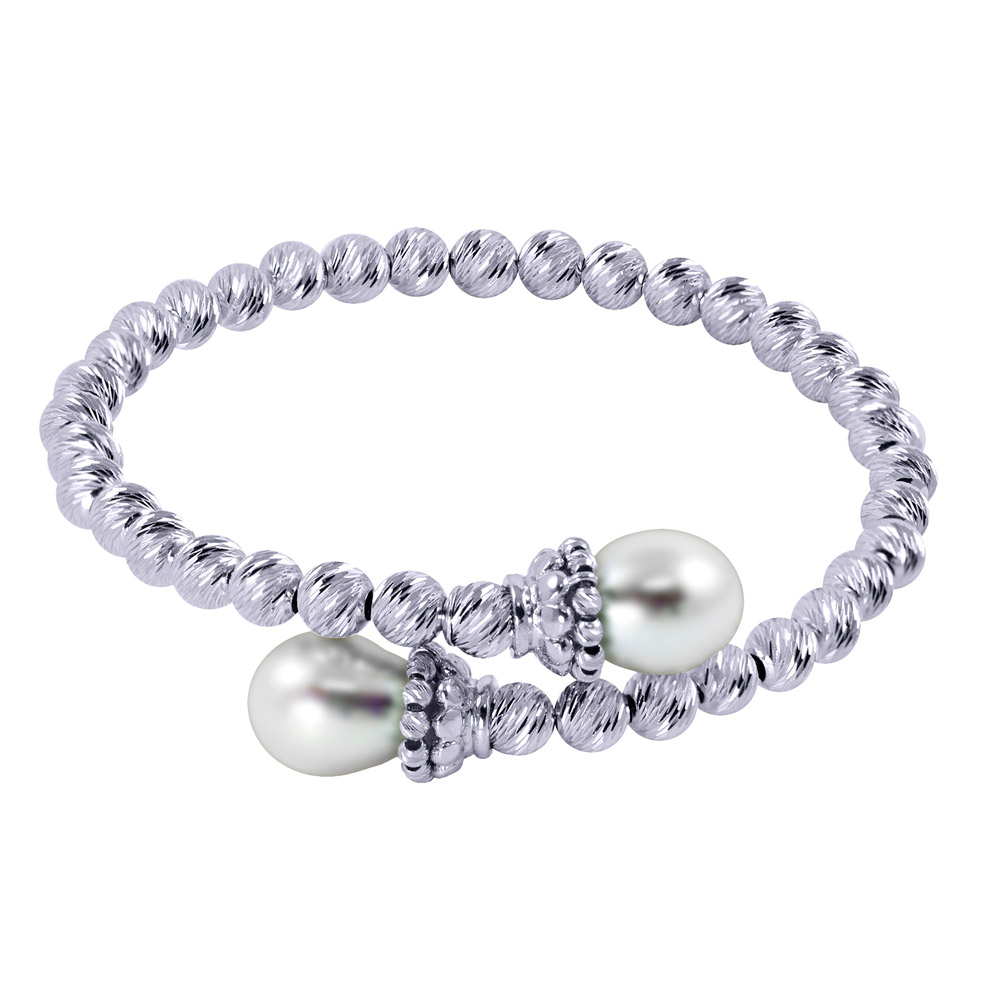 Fresh Water Pearl and Silver Brilliance Beaded Bangle