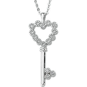 14K White 1/10 CTW Diamond Heart Key Necklace