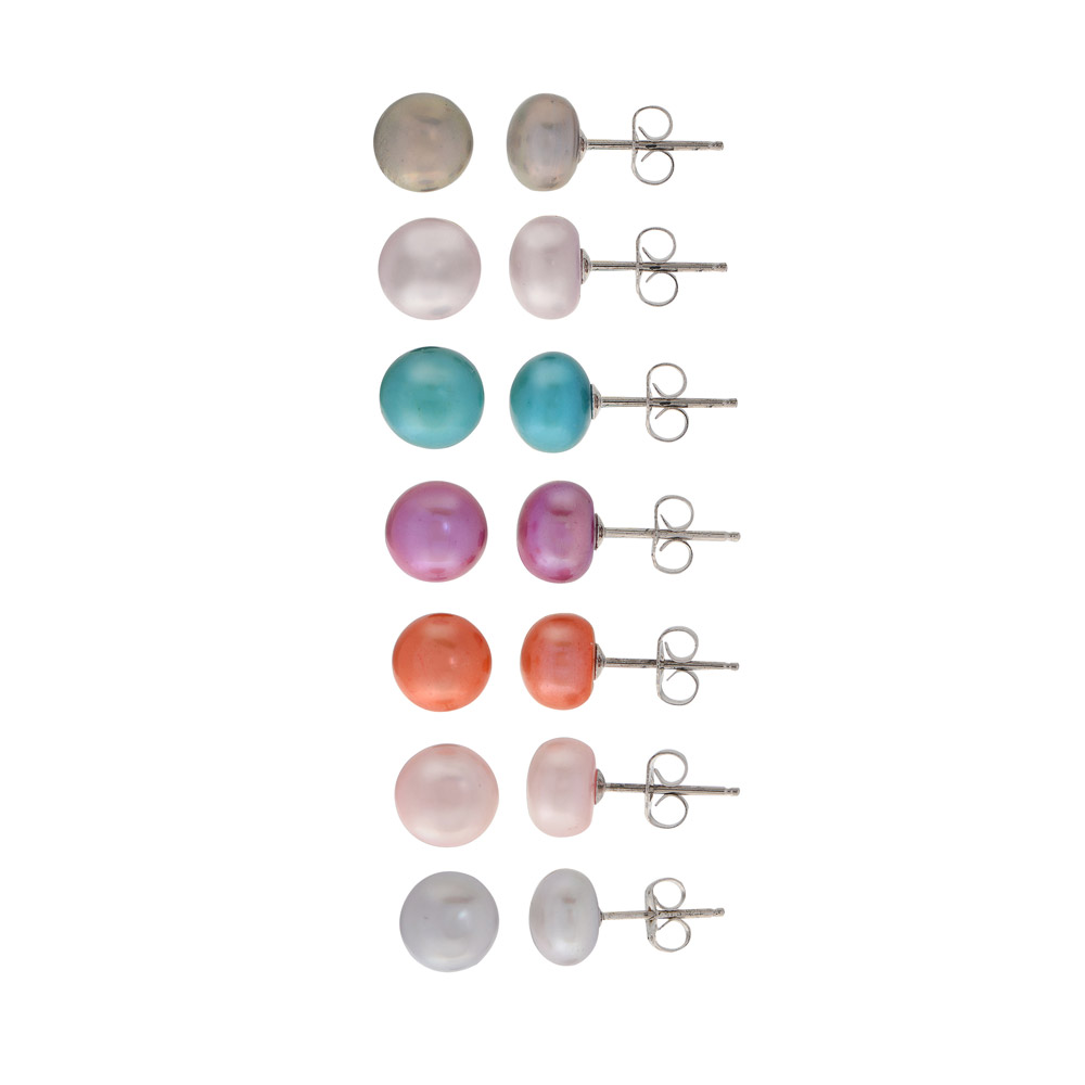 7 Set Multi color Pearl Stud Earrings