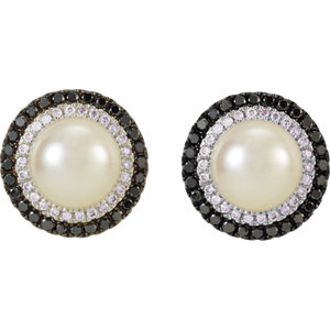 14K White Freshwater Cultured Pearl with 1/2 CTW Black & White Diamond Earrings