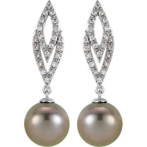 14K White 1/4 CTW Diamond and Tahitian Pearl Earrings