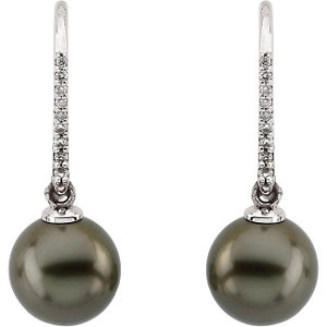 14K White Tahitian Cultured Pearls & 1/8 CTW Diamond Earrings