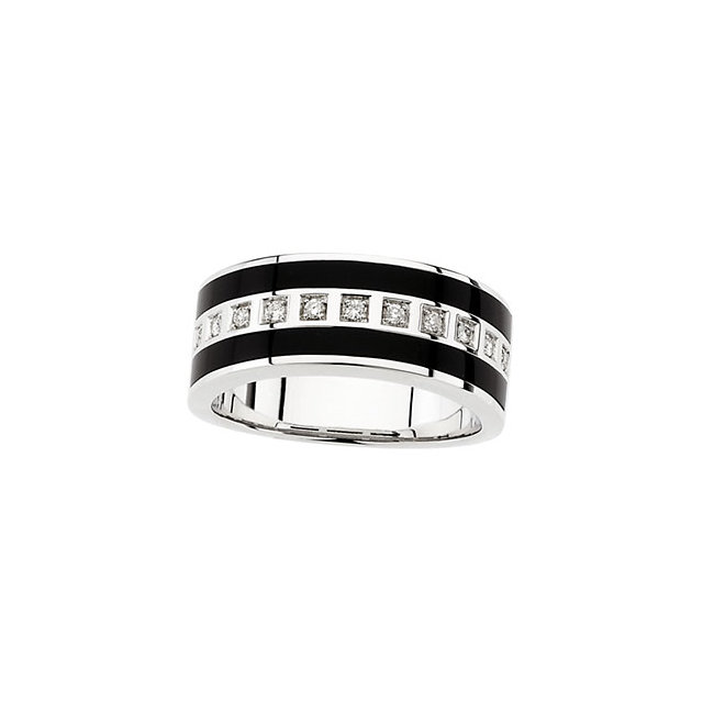 14K White Onyx & 1/5 CTW Diamond Ring Size 11