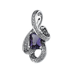 14K White Amethyst & 1/6 CTW Diamond Pendant