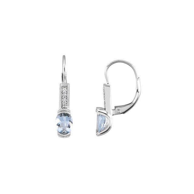 14K White Aquamarine & .08 CTW Diamond Earrings