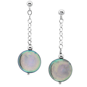 Sterling Silver Freshwater Cultured Black Coin Pearl Earrings