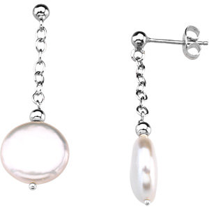 Sterling Silver 12-13mm Freshwater Cultured Coin Pearl Earrings