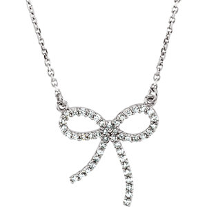 14K White 1/4 CTW Diamond Bow 16" Necklace