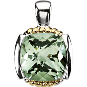 Sterling Silver & 14K Yellow Green Quartz Pendant