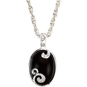 Sterling Silver Onyx & .05 CTW Diamond Pendant