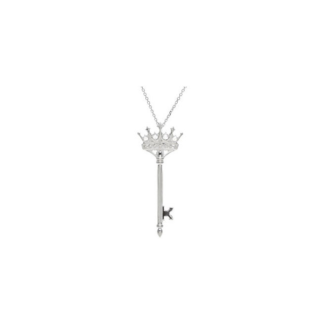 Sterling Silver 1/8 CTW Diamond Crown Key Pendant