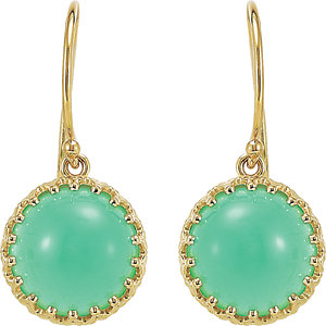 14K Yellow 10mm Chrysoprase Dangle Earrings