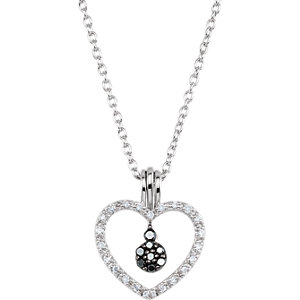 Sterling Silver 1/6 CTW Black & White Diamond Heart 18" Necklace