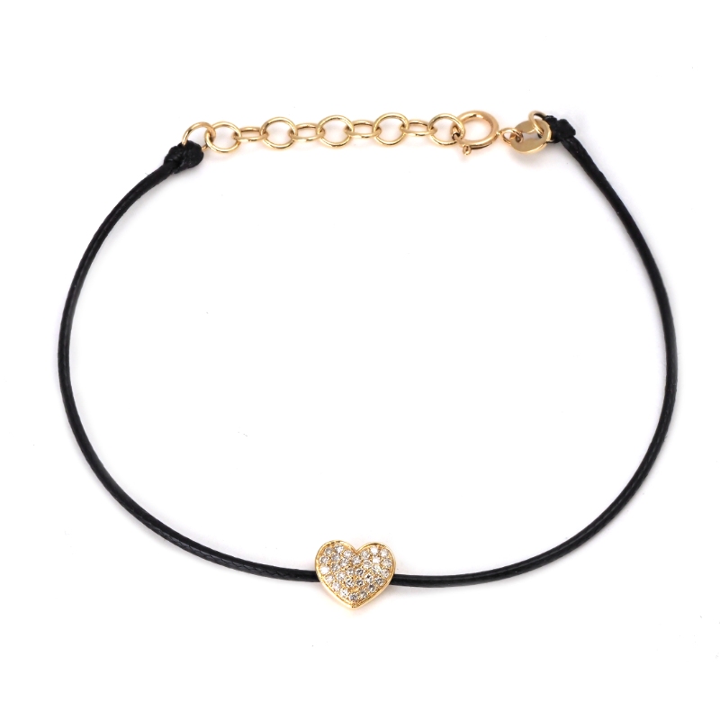 DIAMOND HEART BRACELET ON CORD (14K) (6.5+1