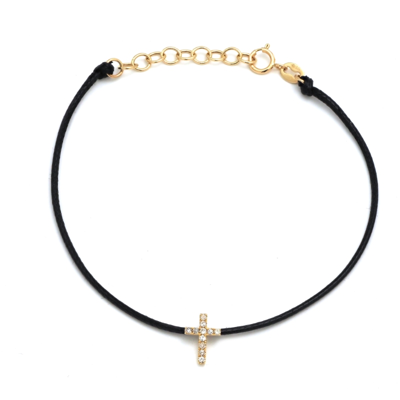 DIAMOND CROSS BRACELET ON CORD (14K)(6.5+1